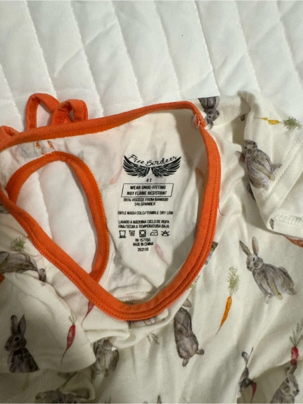 Girls Cream Bunny Print Nightgown with Orange Trim